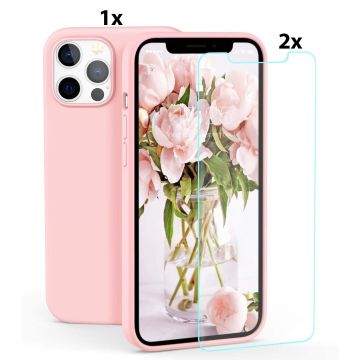 Hoesje Geschikt voor iPhone 11 Pro Max Hoesje Soft Nano Silicone Backcover Gel Roze Met 2x Glazen screenprotector