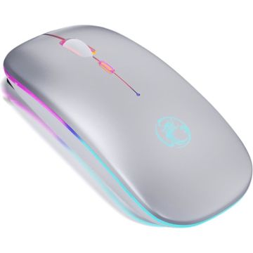 Imice® Draadloze Muis | Oplaadbaar | Ergonomische Muis | LED Backlight | Stille Muis - Zilver