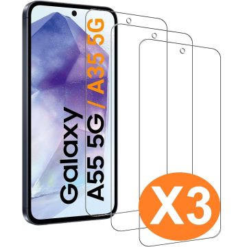 Screenprotector geschikt voor Samsung Galaxy A55 5G Tempered Glass / Samsung Galaxy  A35 5G Screenprotector Tempered Glass - 3 Stuks