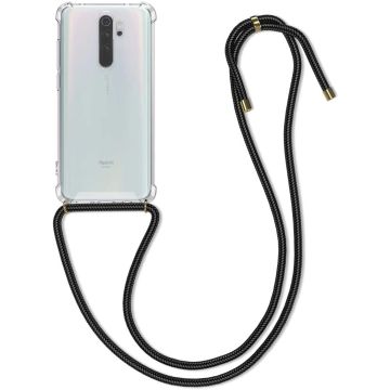 Xiaomi Redmi Note 8 Pro Hoesje transparant silicone met Koord - Xiaomi Redmi Note 8 Pro hoesje met koord - hoesje Xiaomi Redmi Note 8 Pro met koord draagkoord TPU backcover - Zwart