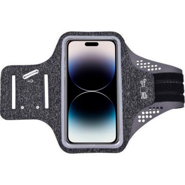 Geschikt voor iPhone 14 Pro Max hardloop telefoonhouder – armband - sportband - van stof - Zwart