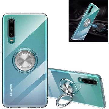 Huawei P30 Lite / P30 Lite New Edition hoesje Luex Carbon Fiber Ring houder Armor - Transparent