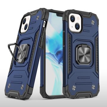 Hoesje Geschikt voor iPhone 13 Pro - Heavy Duty Armor Hoesje met Kickstand ringhouder – Blauw
