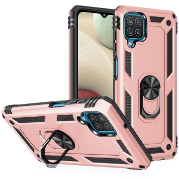 Samsung A12 Hoesje - Galaxy A12 Rose Goud hoesje Anti-Shock Hybrid Armor case Ring houder TPU backcover met kickstand