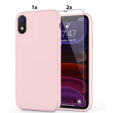 Hoesje Geschikt voor iPhone XR Soft Nano siliconen Gel Licht Roze Hoesje Met 2X Glazen screenprotector