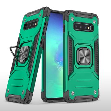 Samsung S10 Hoesje - Heavy Duty Armor hoesje Groen - Galaxy S10 silicone TPU 360-Degree hybride hoesje Kickstand ringhouder met Magnetisch Auto Mount