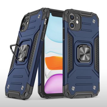 Hoesje Geschikt voor iPhone 11 Pro Max - Heavy Duty Armor hoesje Met Kickstand ringhouder – Blauw