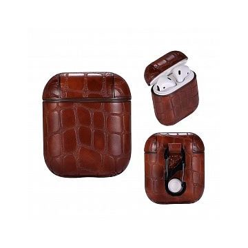 Ntech Bruin Krokodillen Kunstleer Airpods Hoesje Siliconen Case Met sleutelhanger voor Apple Airpods