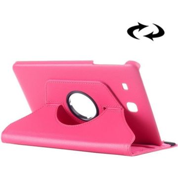 Samsung Galaxy Tab E 9.6 horizontaal Litchi structuur 360º Draaibaar Hoesje (hard roze)