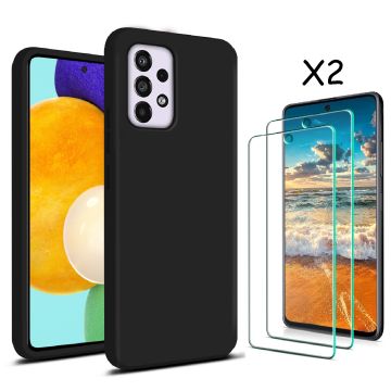 Samsung A53 hoesje silicone soft cover Zwart - Samsung Galaxy A53 5G Silicone colour hoesje - Galaxy A53 case Liquid Nano Silicone cover - A53 Screenprotector 2 pack