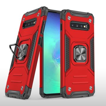 Samsung S10 Hoesje - Heavy Duty Armor hoesje Rood - Galaxy S10 silicone TPU 360-Degree hybride hoesje Kickstand ringhouder met Magnetisch Auto Mount