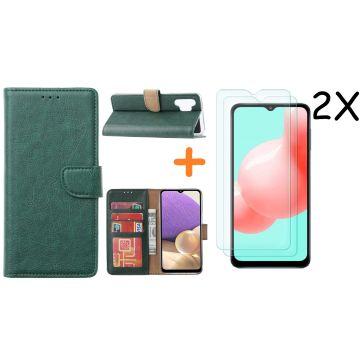 Samsung A32 hoesje bookcase Groen - Galaxy A32 4G hoesje portemonnee wallet case - A32 book case hoes cover - Galaxyt A32 4G screenprotector / 2X tempered glass