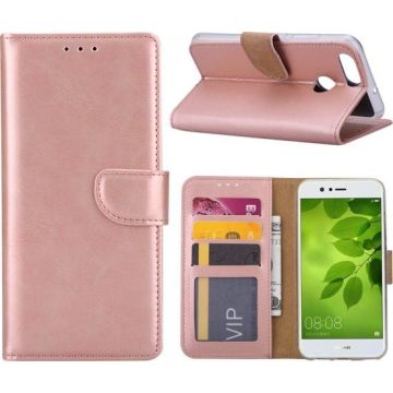 Huawei P Smart Booktype / Portemonnee TPU Lederen Hoesje Rose Goud