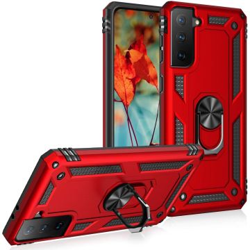 Samsung S21 Hoesje - Samsung Galaxy S21 armor case Ring houder TPU backcover met Ring houder / Ring vinger houder / standaard - Rood