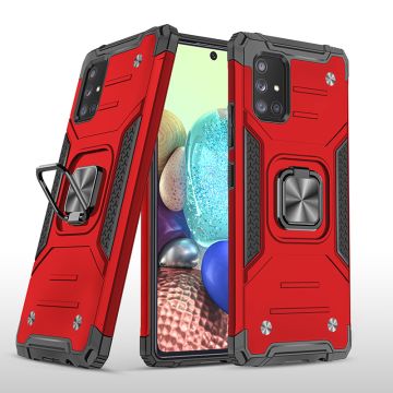 Samsung A71 Hoesje - Heavy Duty Armor hoesje Rood - Galaxy A71 4G silicone TPU hybride hoesje Kickstand ringhouder met Magnetisch Auto Mount