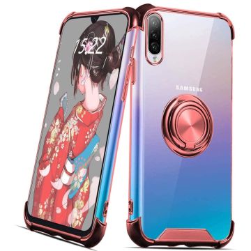 Samsung Galaxy A50 hoesje silicone met ringhouder Back Cover Case - Transparant/Rosegoud