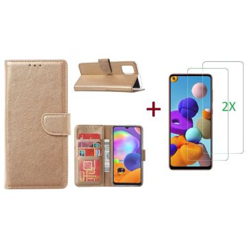 Samsung Galaxy A21S Hoesje - Goud Met 2X glas Screenprotector