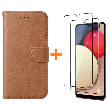 Samsung A03S hoesje - bookcase Bruin - Galaxy A03S wallet case portemonnee hoesje - A03S Hoesje book cover hoesjes Samsung A03s screenprotector / 2X Beschermglas