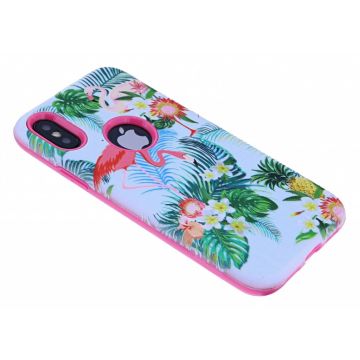 iPhone X / Xs 3D Tropische Flamingo Design Back Cover Hoesje