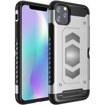 Luxe Armor Hoesje - Hoesje Geschikt voor iPhone 11 Pro - Zilver