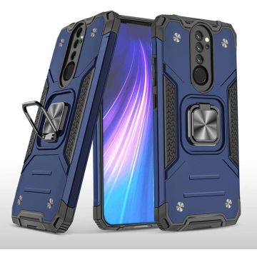 Xiaomi Redmi Note 8 Pro Hoesje - Heavy Duty Armor hoesje Blauw - Redmi Note 8 Pro silicone TPU 360-Degree hybride hoesje Kickstand ringhouder met Magnetisch Auto Mount