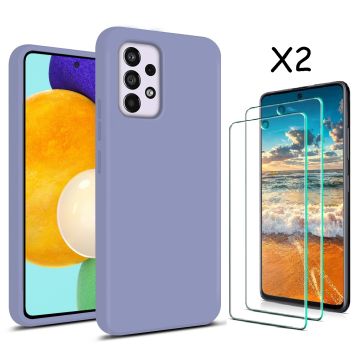 Samsung A53 hoesje silicone soft cover Lila - Samsung Galaxy A53 5G Silicone colour hoesje - Galaxy A53 case Liquid Nano Silicone cover - A53 Screenprotector 2 pack