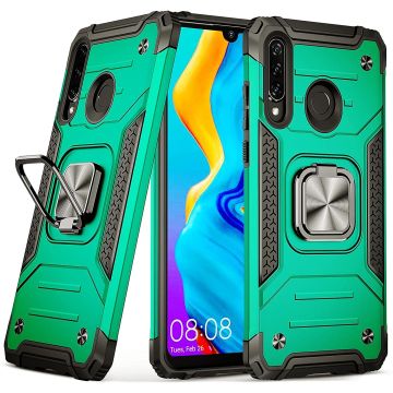 Huawei P30 Lite Hoesje - Heavy Duty Armor hoesje Groen - Huawei P30 Lite New Edition hoesje silicone TPU 360-Degree hybride hoesje Kickstand ringhouder met Magnetisch Auto Mount