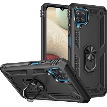 oTronica Armor Backcover voor Samsung Galaxy A12 (5G) Hoesje met ringhouder - Zwart