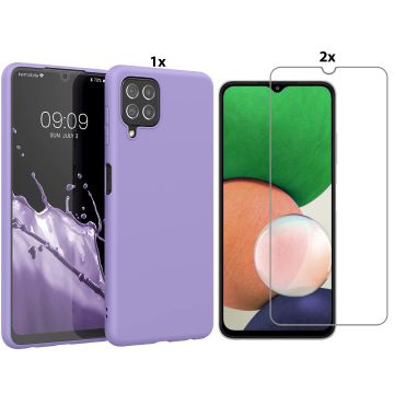 Samsung Galaxy A22 4G Hoesje Soft Nano Silicone Backcover Gel Lavendel Paars Met 2x Glazen Screenprotector