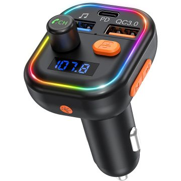 USB C Bluetooth Carkit FM Transmitter - Type C Autolader - Ntech - Bluetooth Carkit - Muziek Streamen - USB 3.0 Quick Charge - fm transmitter bluetooth auto - Telefoon Opladen - Spraakbediening