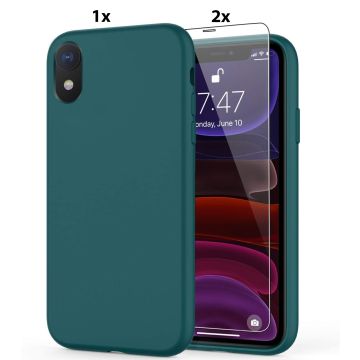Hoesje Geschikt voor iPhone XR Soft Nano siliconen Gel Donkergroen Hoesje Met 2X Glazen screenprotector