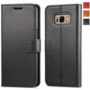 Tucch Samsung Galaxy S8 - Lederen TPU Wallet Case Zwart - Portemonee Hoesje - Book Case