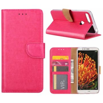 Huawei Y6 2018 portemonnee Hoesje met opbergvakjes Pink