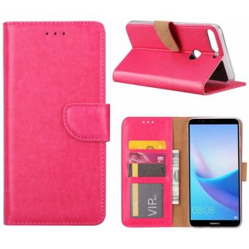 Hoesje met opbergvakjes voor Huawei Y7 Prime (2018) portemonnee hoesje Pink