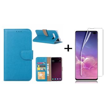 Ntech Samsung Galaxy S10 Plus Book Hoesje Blauw + Folie creenprotector