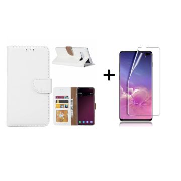 Ntech Samsung Galaxy S10 Plus Book Hoesje Wit + Folie creenprotector