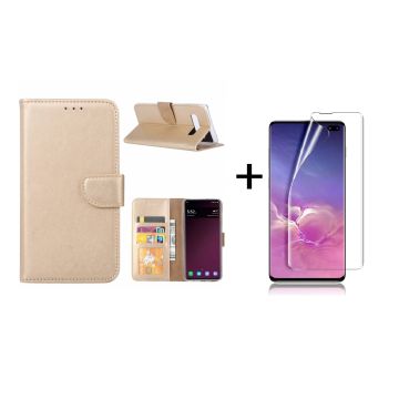 Ntech Samsung Galaxy S10 Plus Book Hoesje Goud + Folie creenprotector