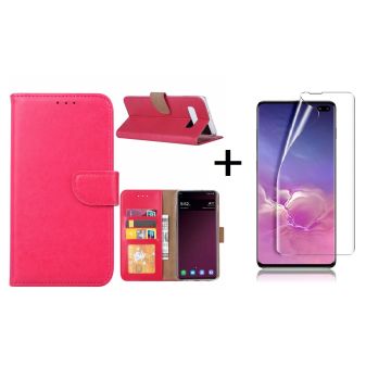 Ntech Samsung Galaxy S10 Plus Book Hoesje Roze + Folie creenprotector