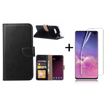 Ntech Samsung Galaxy S10 Plus Book Hoesje Zwart + Folie creenprotector