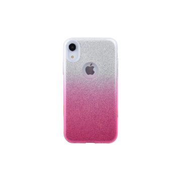 Ntech hoesje Geschikt voor iPhone Xr - Glamour Glitter Dual Layer Back Cover TPU Hoesje - Zilver & Roze