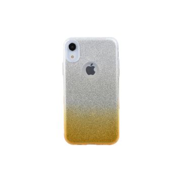Ntech hoesje Geschikt voor iPhone Xr - Glamour Glitter Dual Layer Back Cover TPU Hoesje - Zilver & Goud