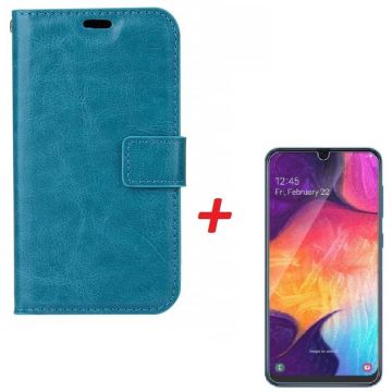 Ntech Samsung Galaxy A40 Portemonnee Hoesje Turquoise + Tempered Glas
