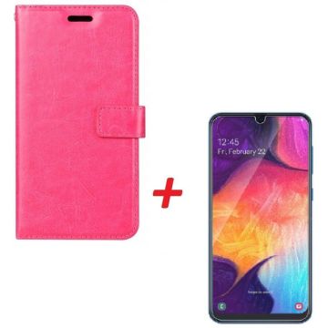 Ntech Samsung Galaxy A70/A70s Portemonnee hoesje - Pink Met Tempered Glas
