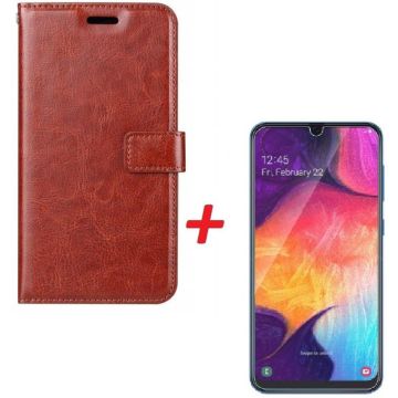 Ntech Samsung Galaxy A70/A70s Portemonnee hoesje - Zwart Met Tempered Glas