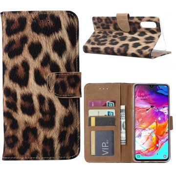 Ntech Luipaard Design Portemonnee Hoesje Met Pasjesruimte & Magneet flapje - Samsung Galaxy A70/A70s