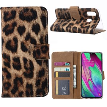 Ntech Luipaard Design Portemonnee Hoesje Met Pasjesruimte & Magneet flapje - Samsung Galaxy A40