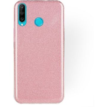 Ntech Huawei P30 Lite / P30 Lite New Edition Roze Glitter TPU Back Cover Hoesje