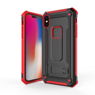 Ntech hoesje Geschikt voor iPhone Xs Max - Armor hoesje met Kickstand Zwart & Rood