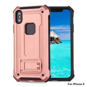 Ntech hoesje Geschikt voor iPhone X / Xs - Armor hoesje met Kickstand - Rosegoud