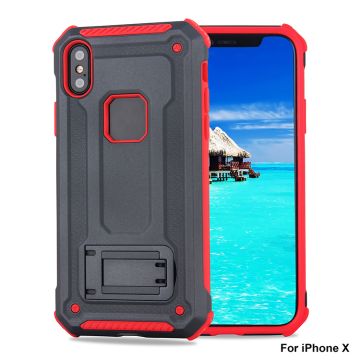 Ntech hoesje Geschikt voor iPhone X / Xs - Armor hoesje met Kickstand Grijs & Rood